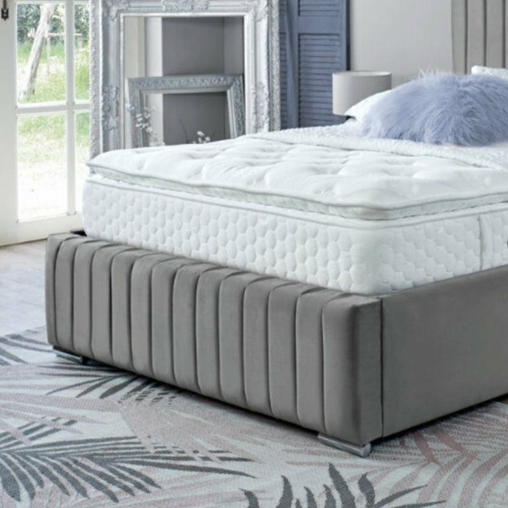 DS Living Savoy Single Grey Panel Line Soft Velvet Bed Frame Image 3