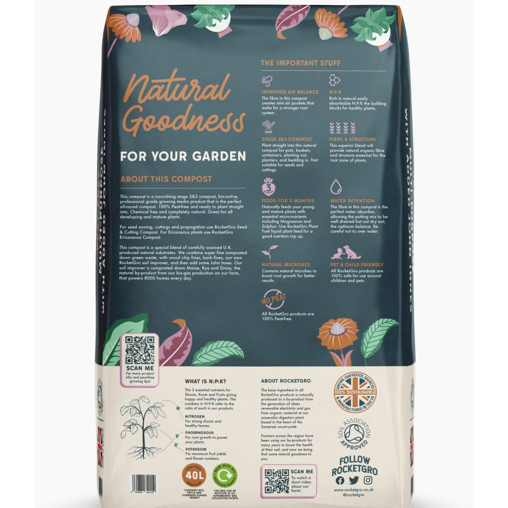 Thompson & Morgan Rocket Gro Multi-Purpose Compost Stage 2 and 3 40L 2 Pack Image 2