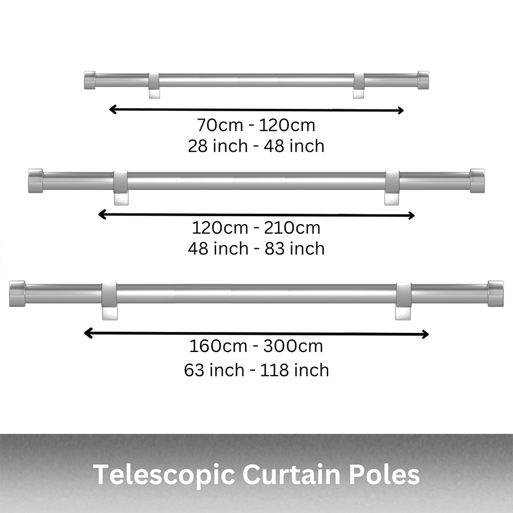 Caecus 70-120cm Extendable Metal Eyelet Brushed Chrome Ball Curtain Pole Image 2