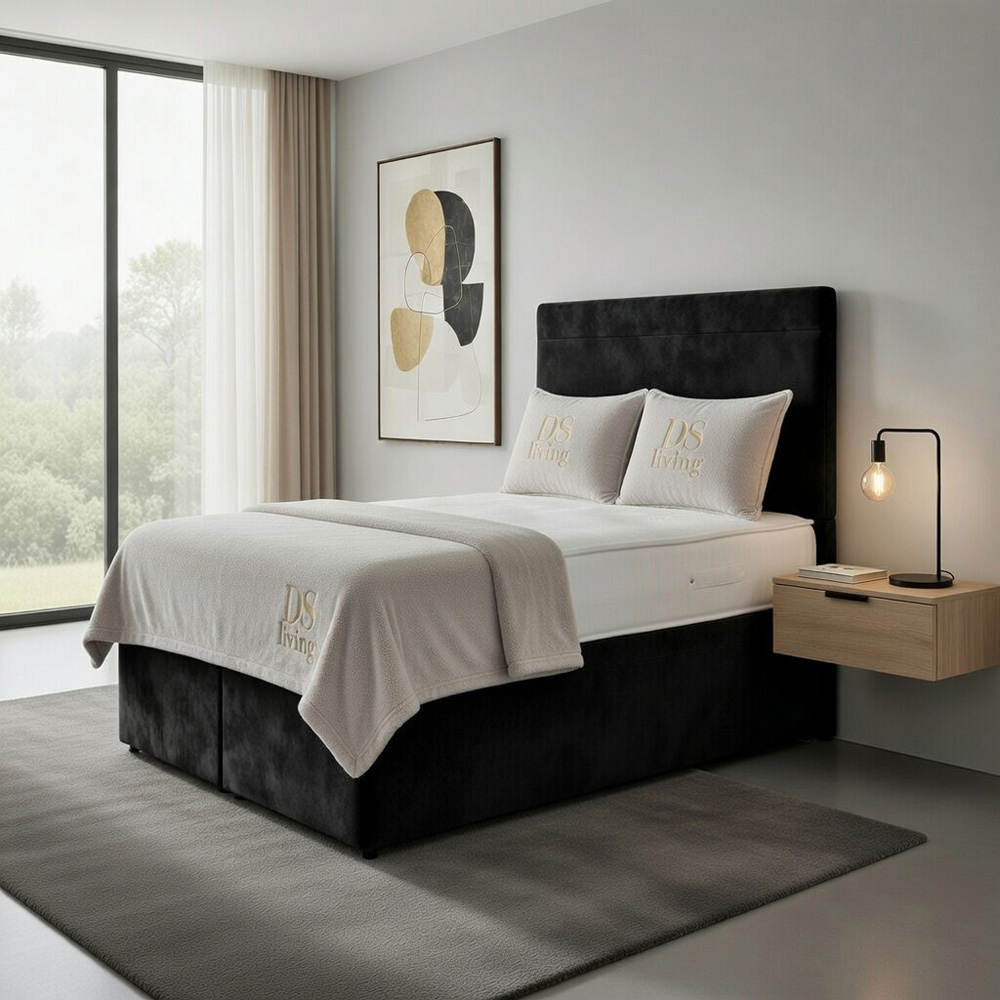 DS Living Muse Double Black Plush Velvet Divan Bed Image 3