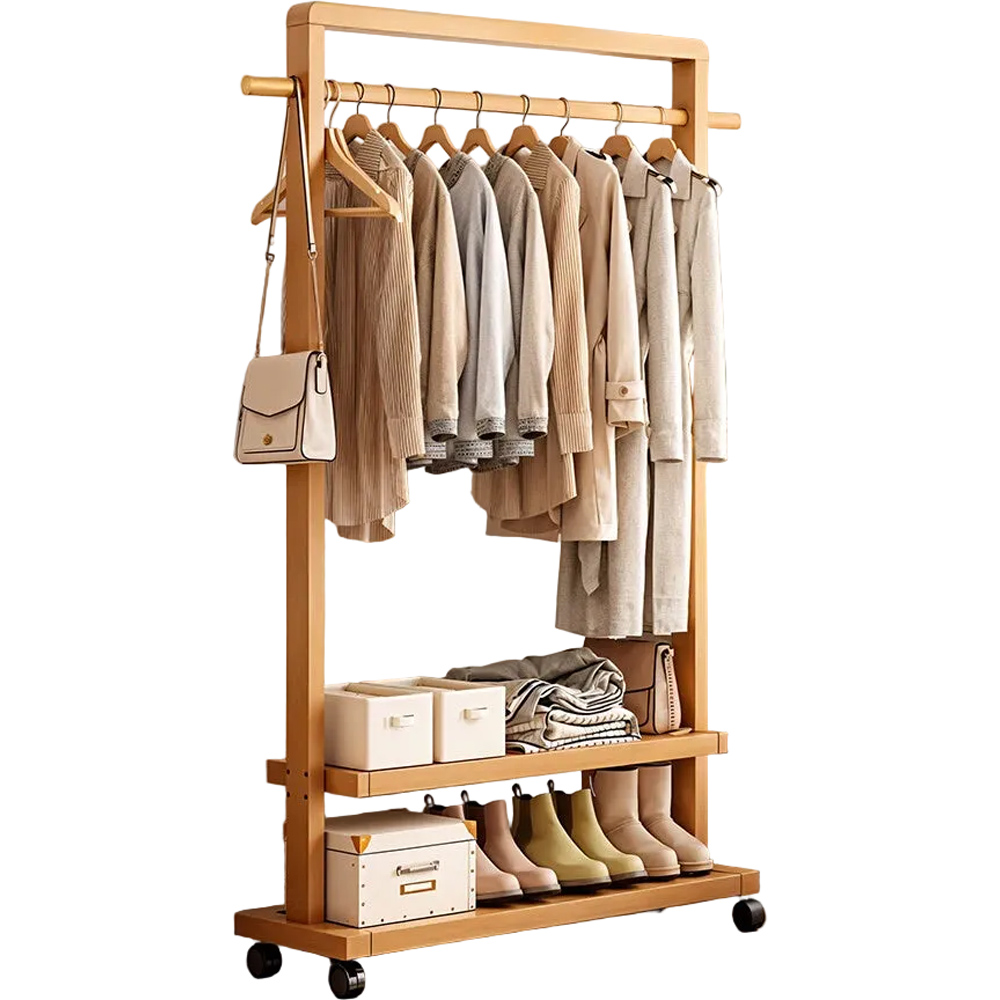 Modcraft 2 Shelf Walnut Heavy Duty Rolling Bamboo Clothes Rail Image 3