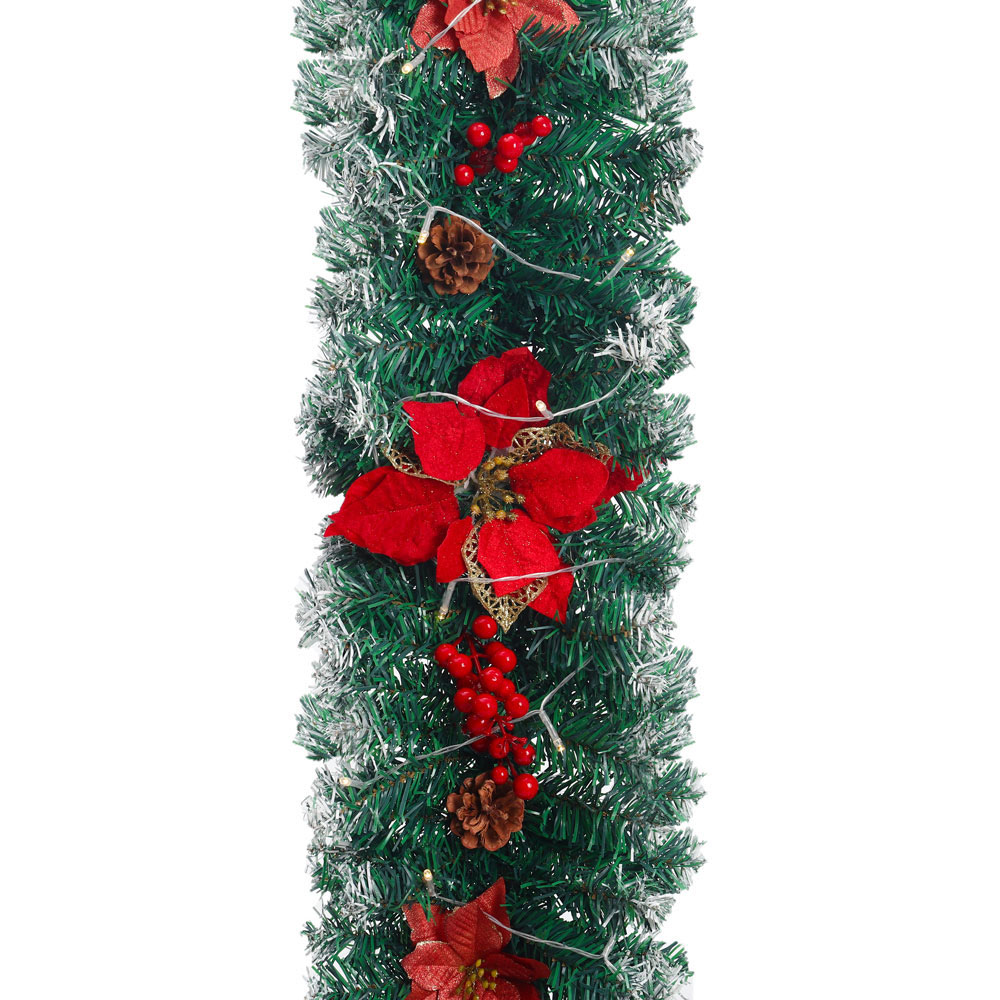 Living and Home Spruce Red Poinsettia Christmas Garland 270cm Image 4