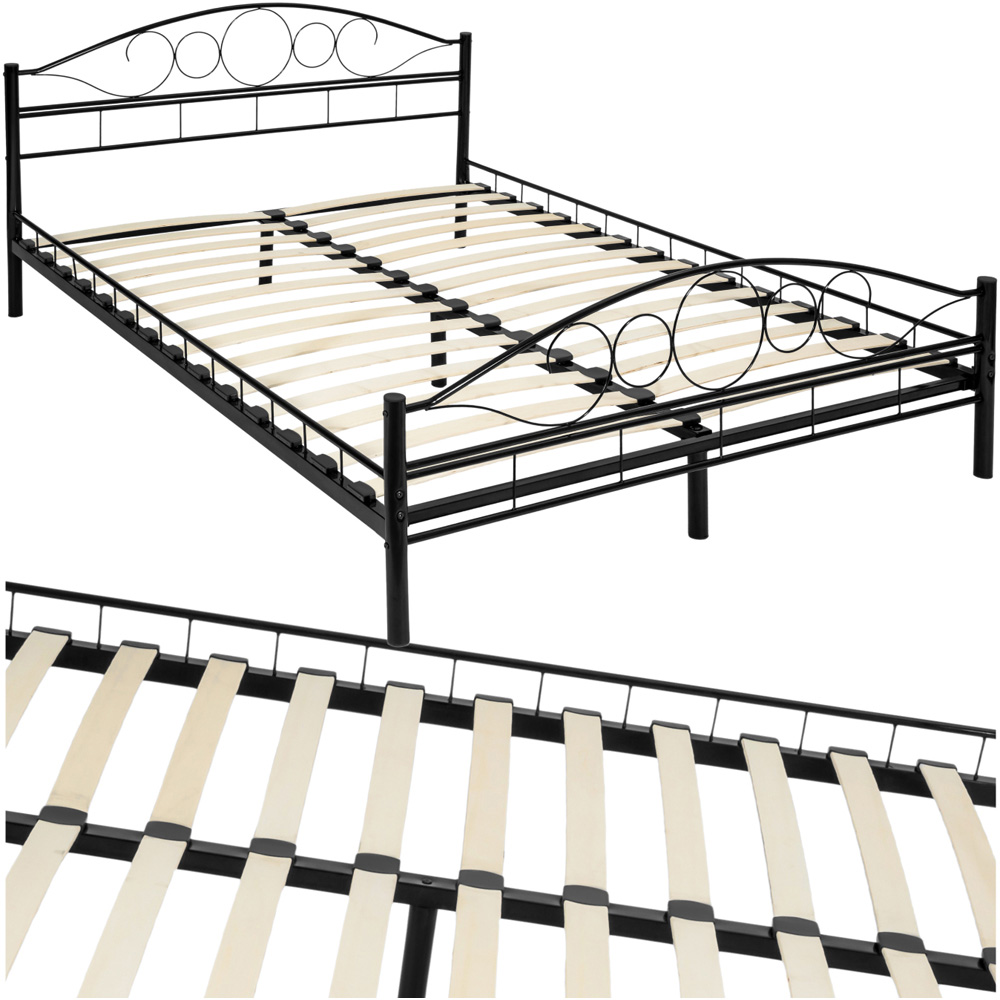 tectake Double Black Metal Bed Frame with Slatted Base Image 2
