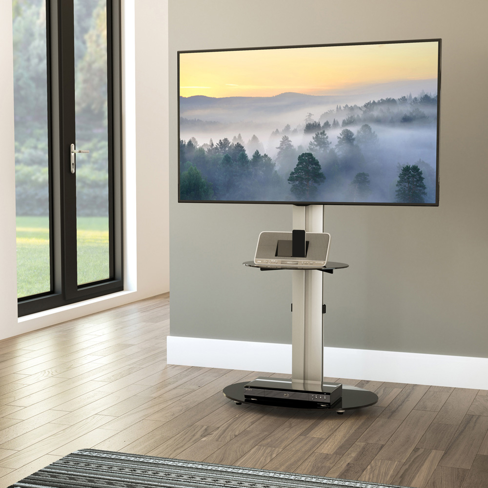 AVF Eno Single Shelf Silver and Black Glass Pedestal TV Unit Image 8