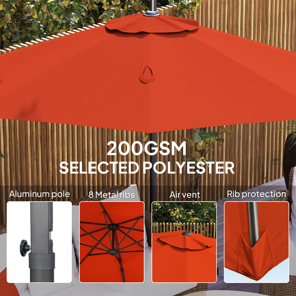 Outsunny 2 Tier Orange Cantilever Garden Parasol with Cross Base 3m Image 8