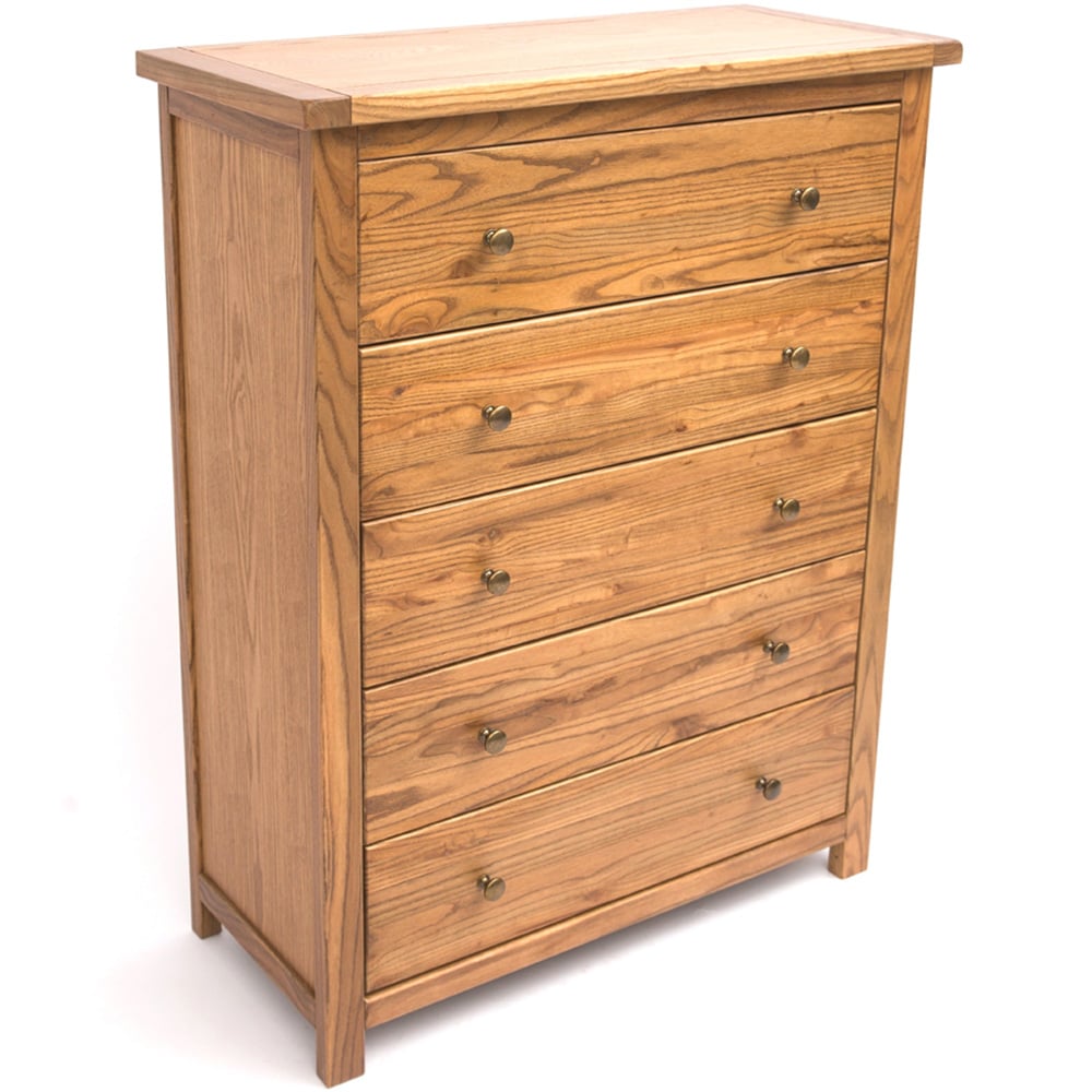 Cabinet Bits Trivento 5 Drawer Brown Brass Knob Chest of Drawers Image 4