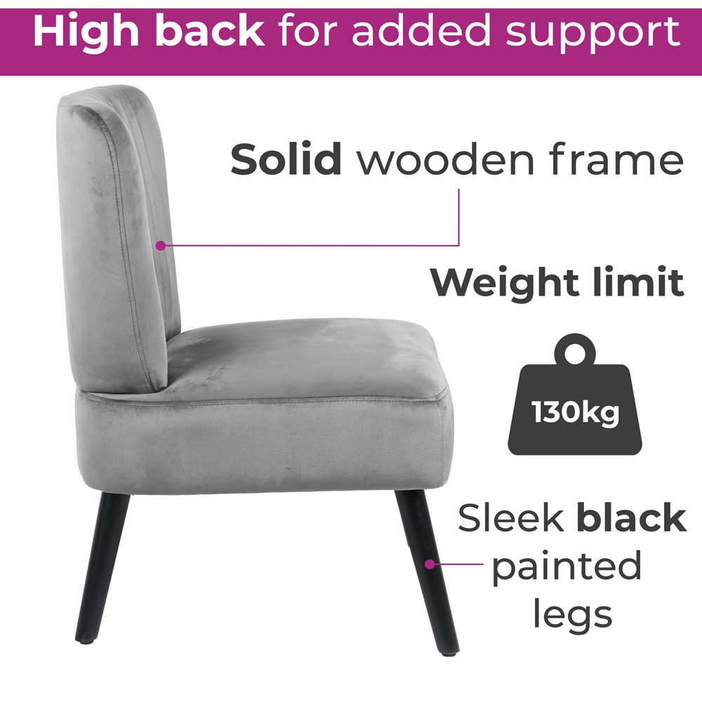 Neo Grey Velvet Shell Accent Chair with Black Legs Image 6