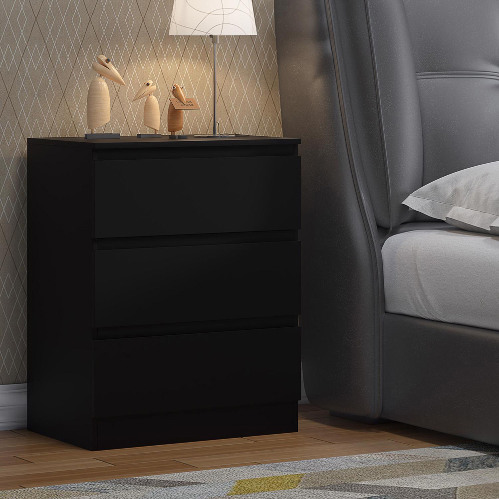 FWStyle Carlton 3 Drawer Matt Black Chest of Drawers Image 4