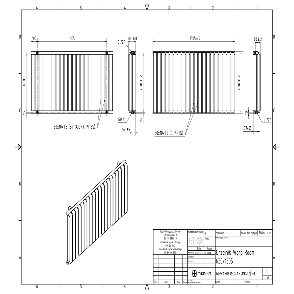 Terma Warp-Room E Wi-Fi Salt n Pepper Electric Radiator 1500W 630 x 1305mm Image 9