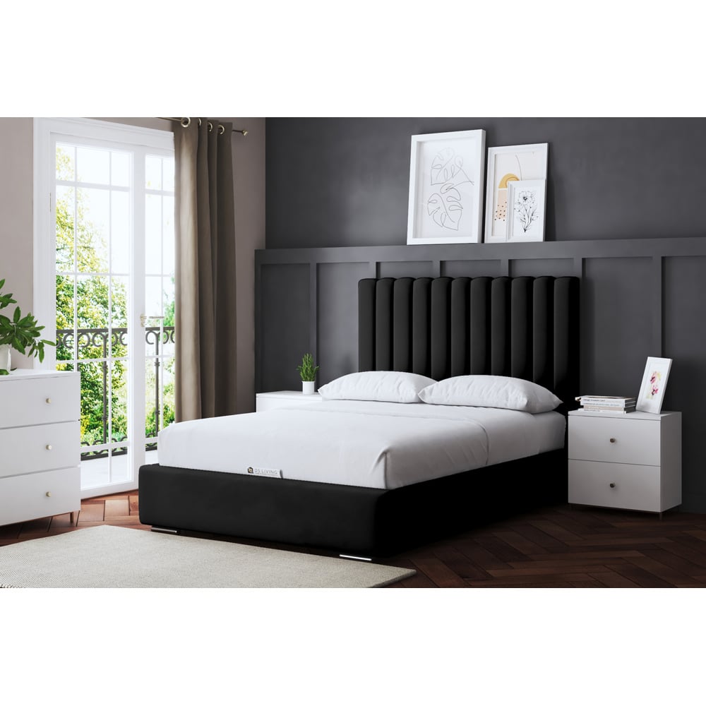 DS Living Evangeline Super King Black Upholstered Bed Frame with Headboard Image 5