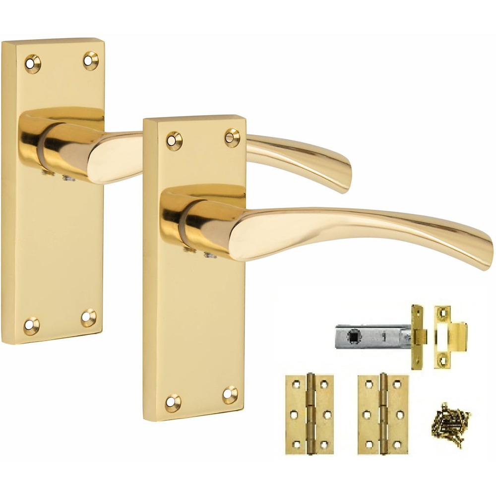 Golden Grace Polished Brass Victorian Scroll Astrid Door Handle Set 4 Pack Image 2