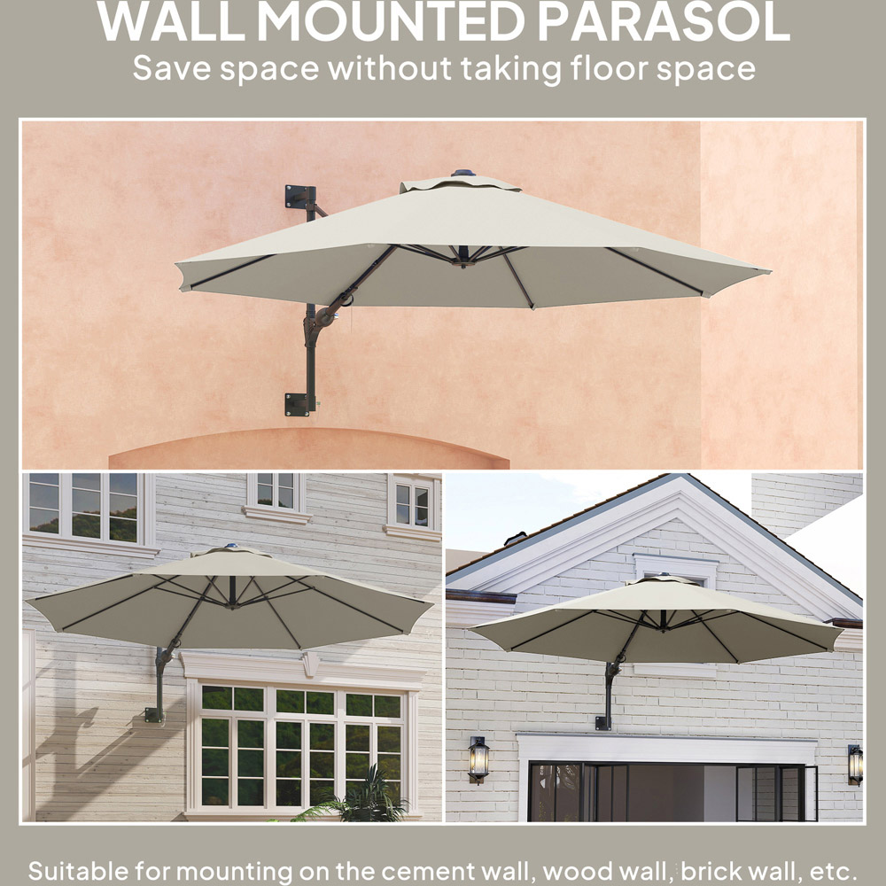 Outsunny Grey Wall Mounted Parasol with Vent 2.92m Image 8