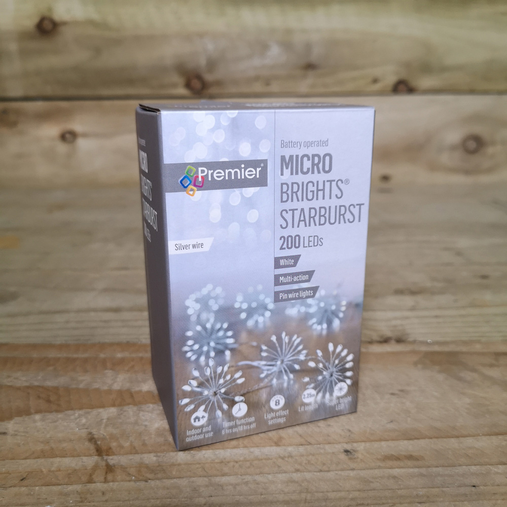 Premier 200 Cool White LED 10 Starburst Christmas Fairy Light Image 4