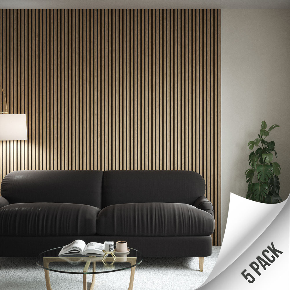 Kraus Easy Living Natural Oak Acoustic Slat Wall Panel 240 x 60cm 5 Pack Image 5
