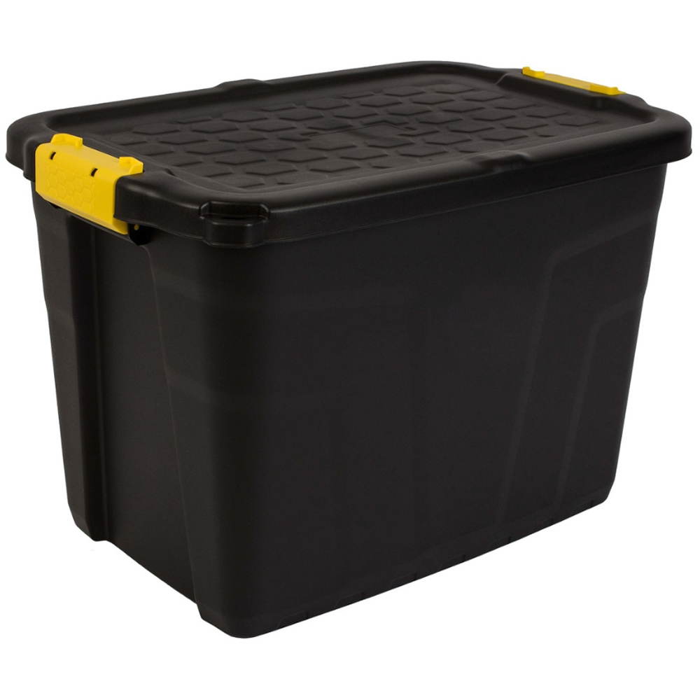 Strata 60L Black and Yellow Heavy Duty Storage Box with Lid 4 Pack Image 3