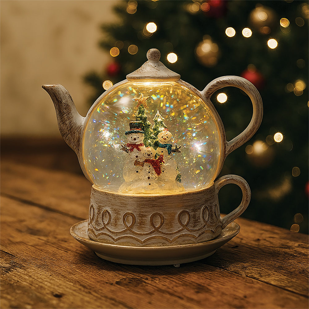 Xmas Haus Snow Swirl Glitter LED Teapot Christmas Decoration 20cm Image 2
