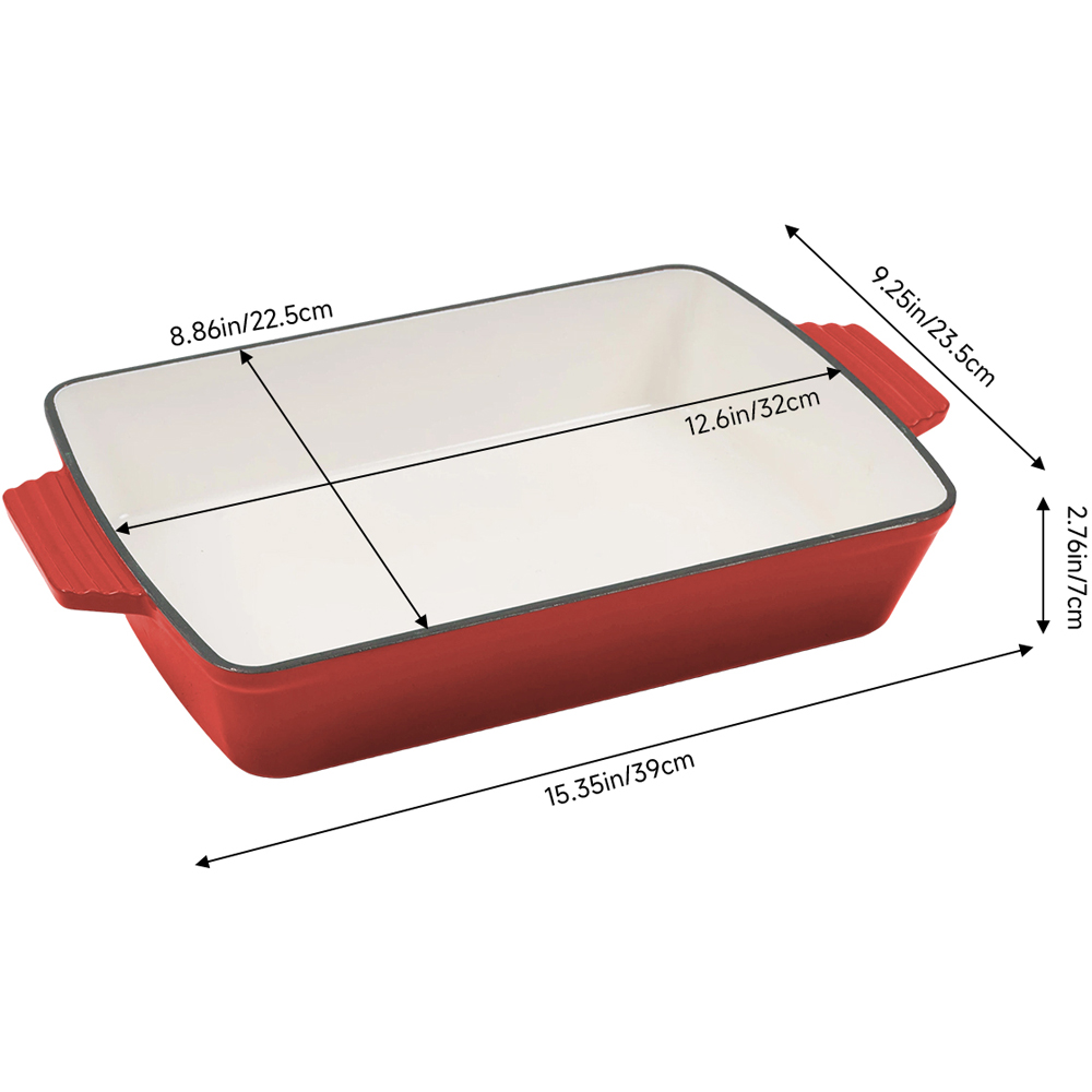 Living and Home 3.7L Red Enamelled Cast Iron Rectangular Baking Dish Image 8