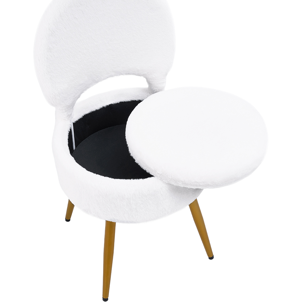Living and Home White Faux Rabbit Fur Round Back Foldable Vanity Chair with Storage Image 5