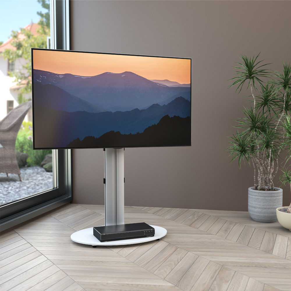 AVF Eno Silver and White Glass Pedestal TV Unit Image 6