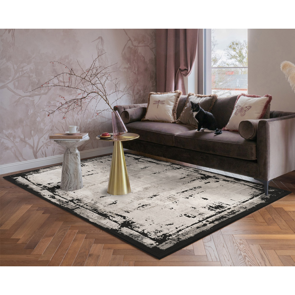 Mayfair Living Room Area Rug Metallic Sheen Contemporary Modern Frame Design - Black 160cm x 230cm Image 2