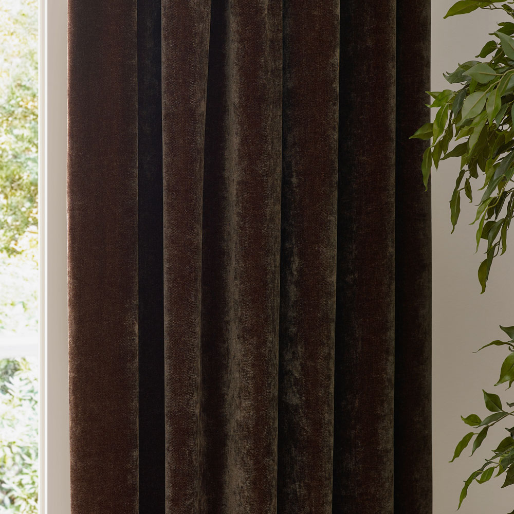 Yard Heavy Brown Chenille Velvet Pencil Pleat Curtains 229 x 183cm Image 2