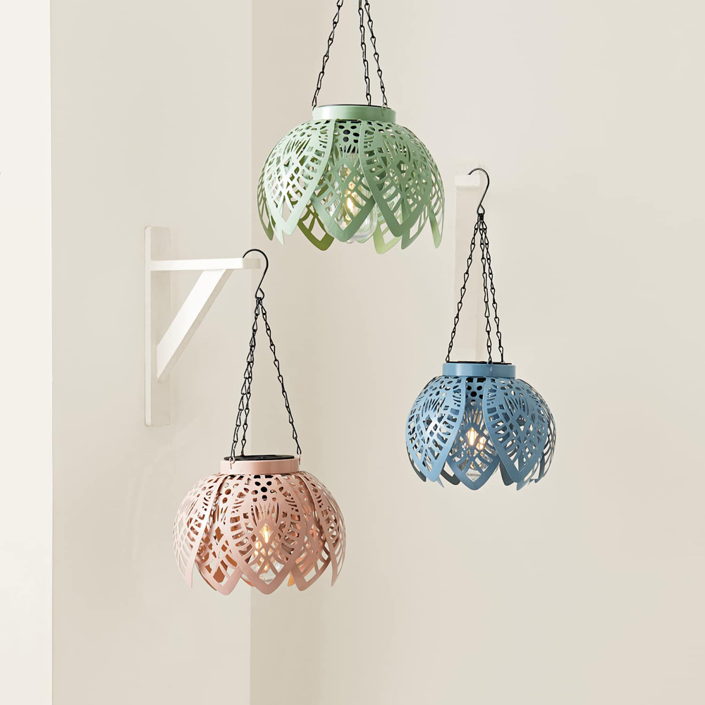 ValueLights Powder Blue Artichoke Solar LED Hanging Outdoor Lantern Light Image 7