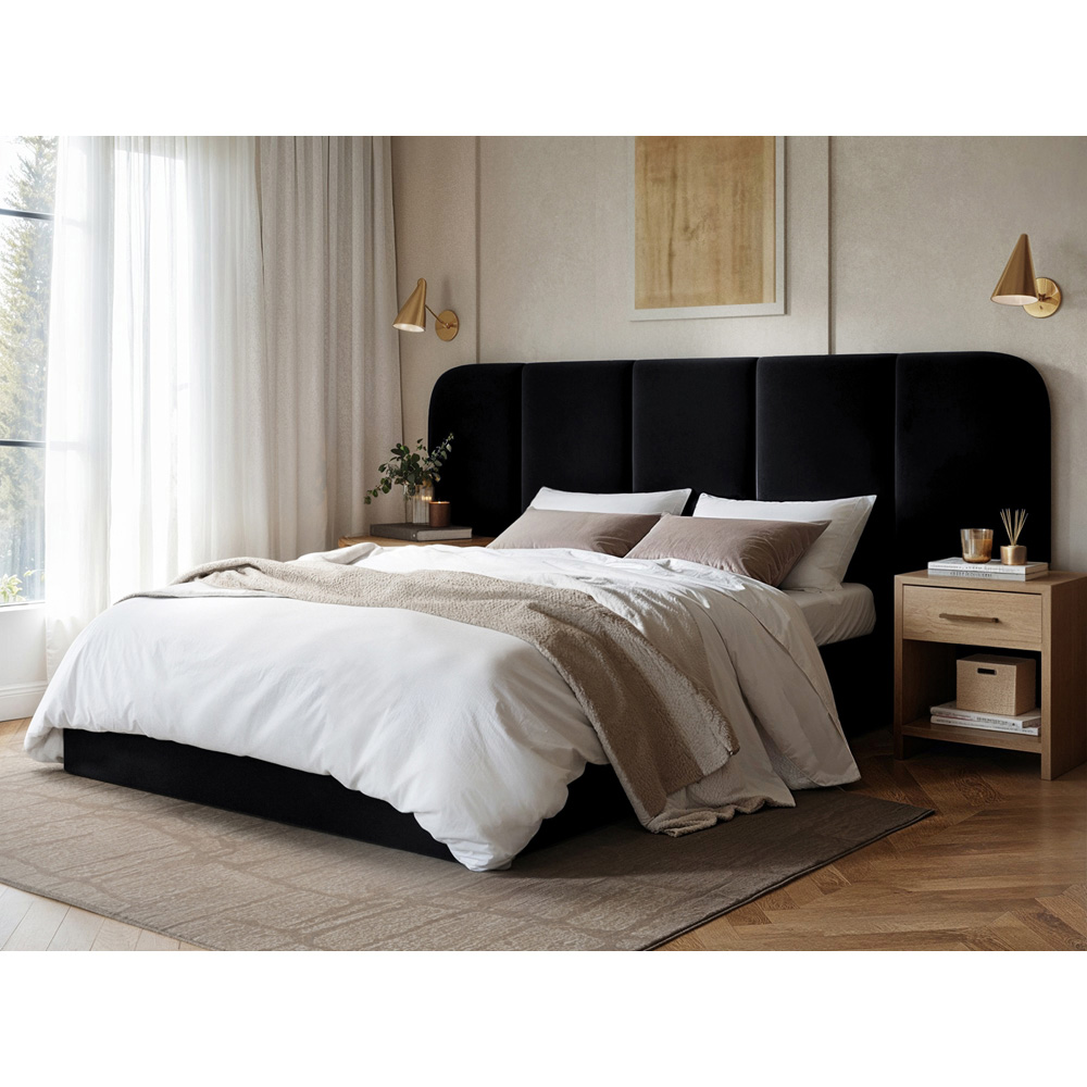 Solace+Co Sienna Double Black Velvet Ottoman Storage Bed Image 7