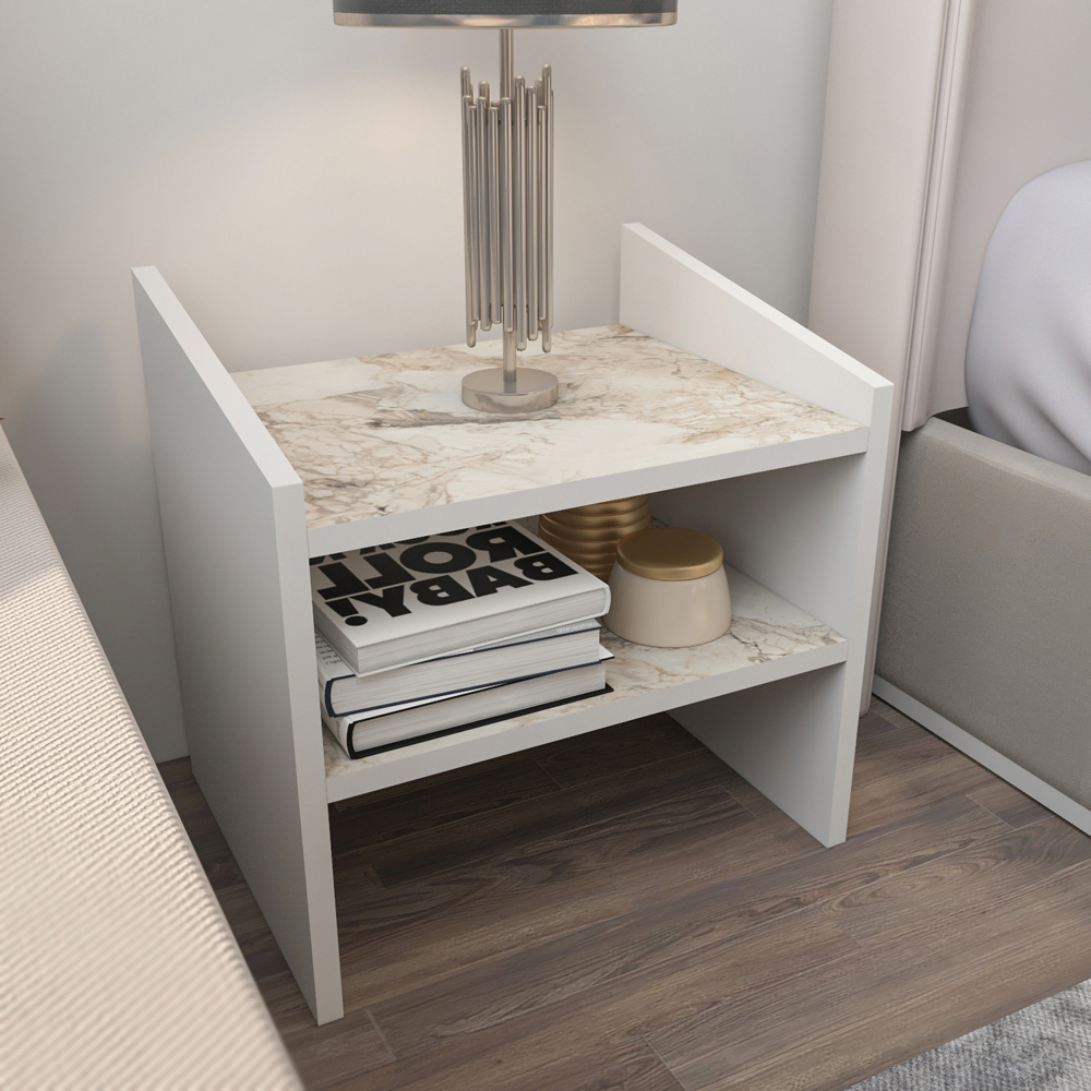 Decorotika Adin 2 Shelf White Ephesus Bedside Table Image 4