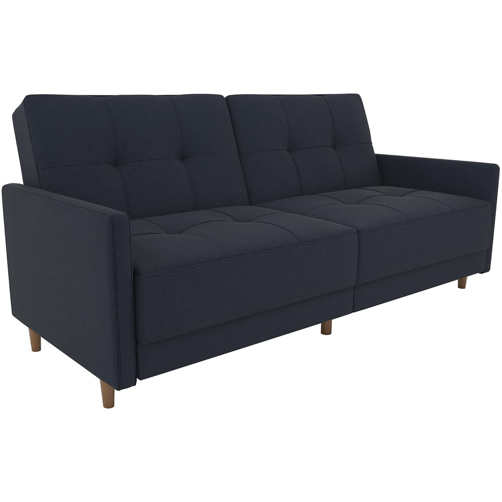 Dorel Andora 3 Seater Linen Navy Blue Sprung Sofa Bed with Wooden Legs ...