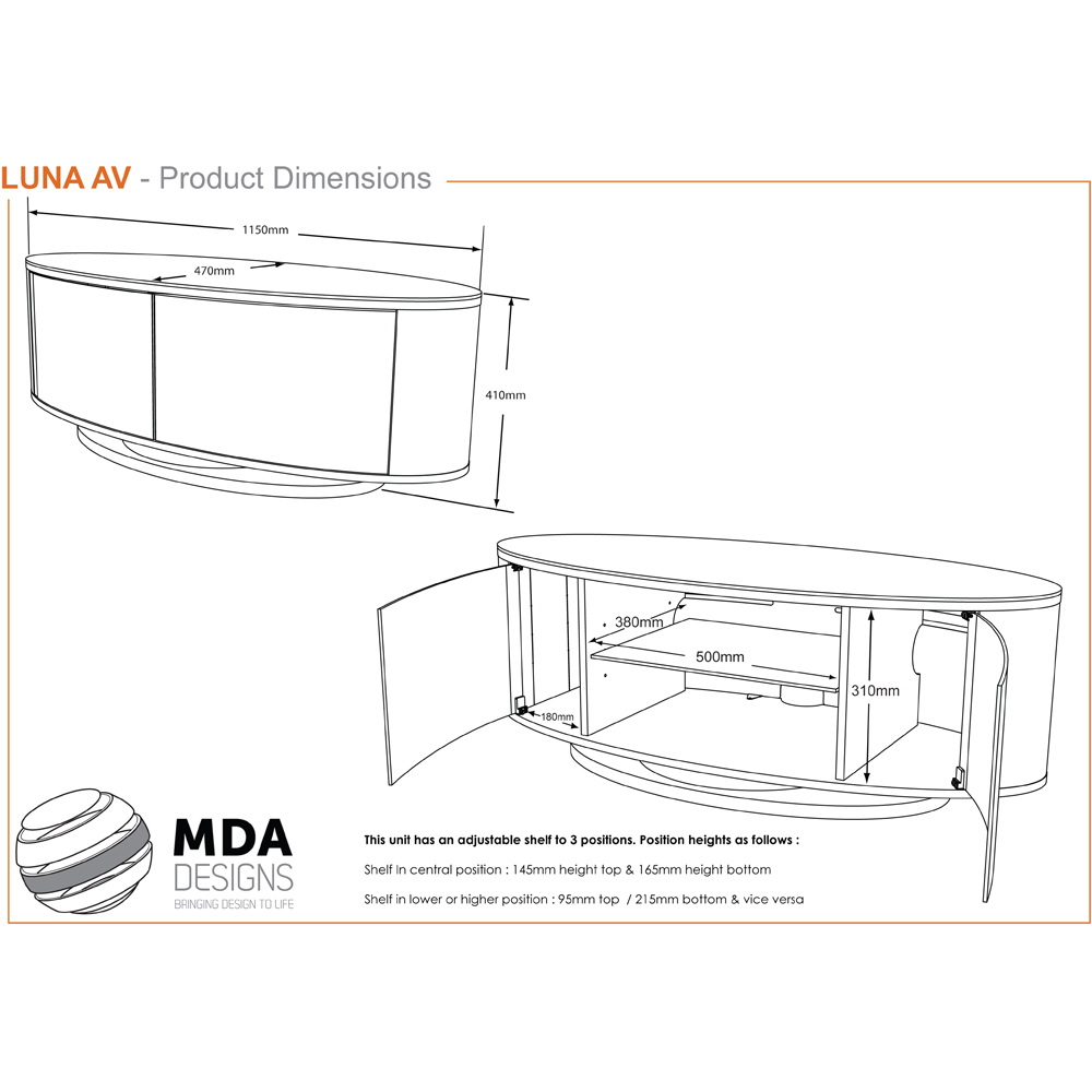 MDA Designs Luna 2 Door Black TV Unit Image 9