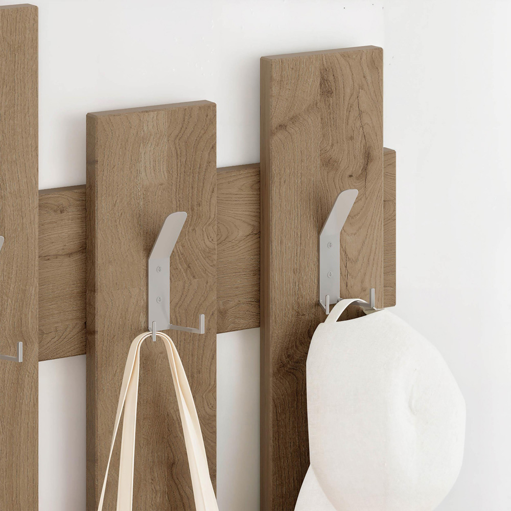 Decortie Wave Oak Effect Wall Mounted Hanger with 8 Hook Image 3