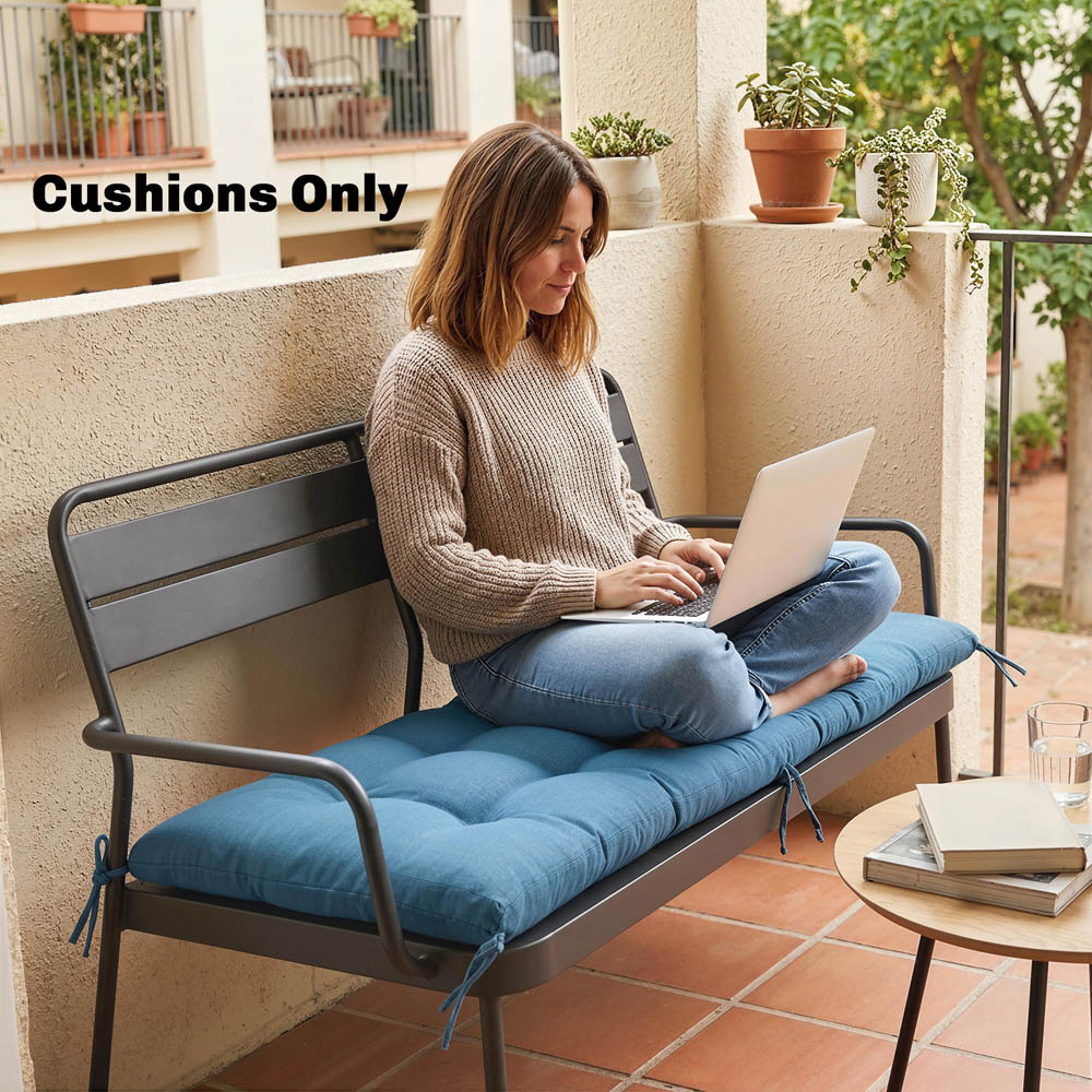 Outsunny Blue Memory Foam Sun Lounger Cushion with Ties Image 8