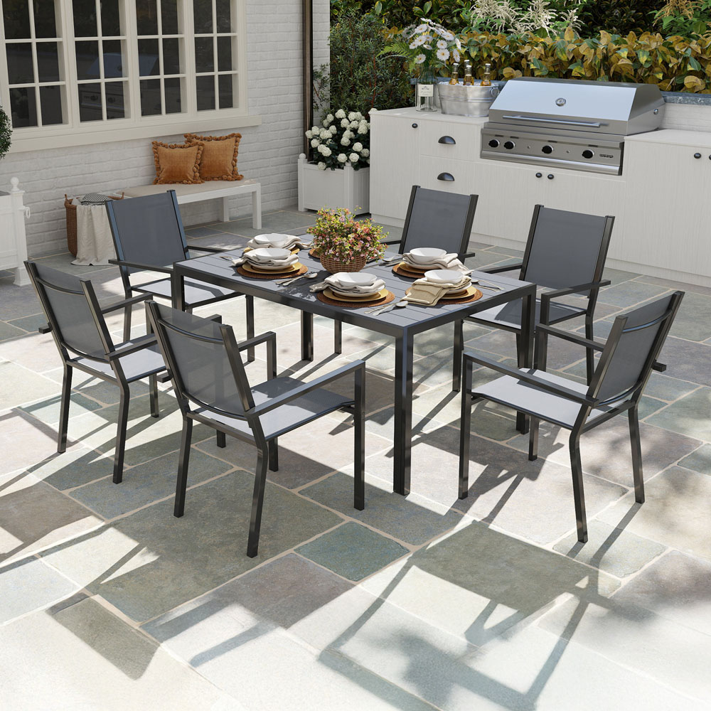 Outsunny 6 Seater Steel Garden Dining Set with Stackable Chair Image 1