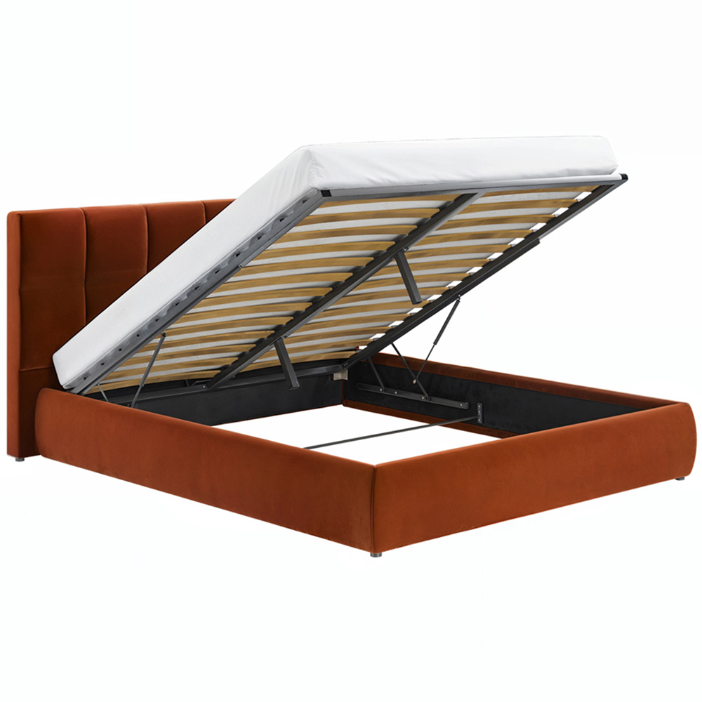 Solace+Co Mika Double Burnt Orange Velvet Ottoman Bed Image 3