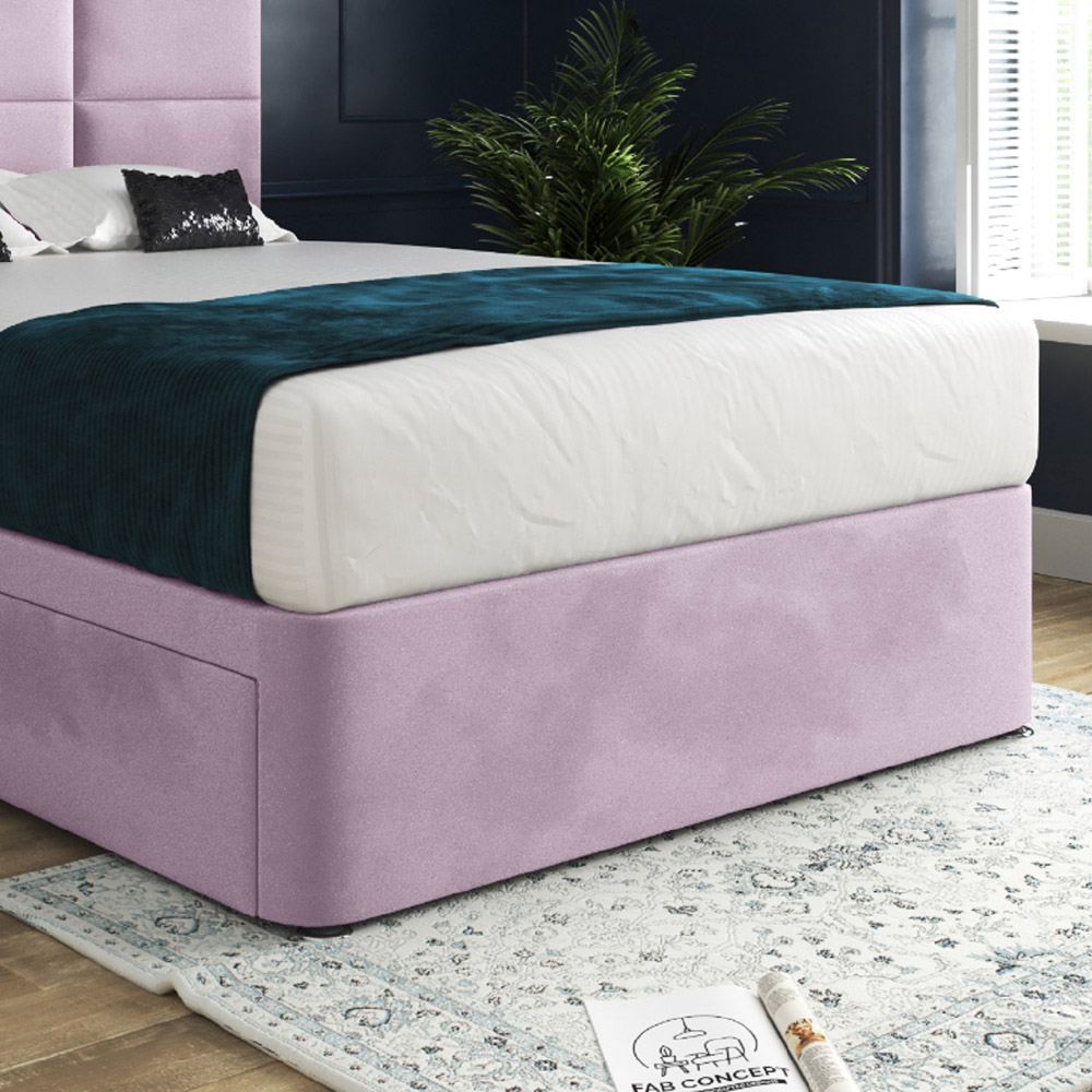 Caprio Pink Small Single Upholstered Divan Bed Frame with Floorstanding Cube Headboard Image 4