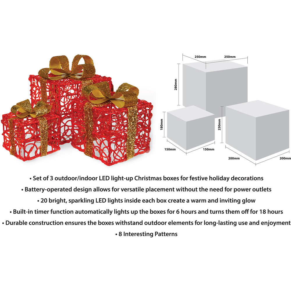 Xmas Haus Red LED Outdoor Christmas Present Set of 3 Image 5