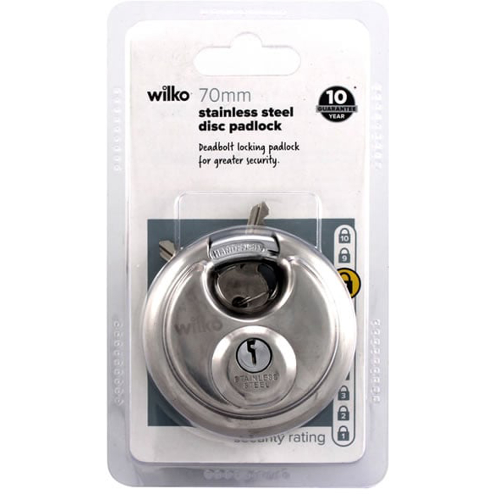 Wilko Stainless Steel Round Padlock 70mm Image 2