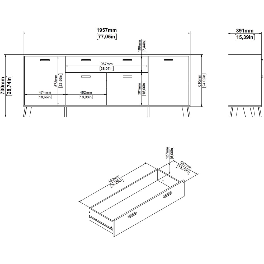 Furniture To Go 4 Door Single Drawer White and Brown Sideboard Image 8