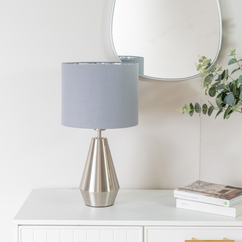 ValueLights Jax Reni Grey and Chrome Drum Shade Touch LED Table Lamp Image 5