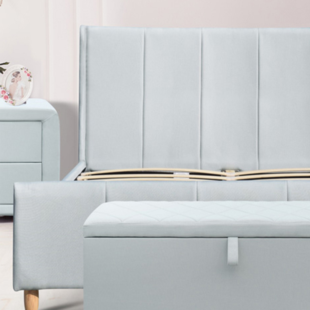 Brooklyn Double Blue Linen Fabric Bed Frame with Blanket Box Image 3