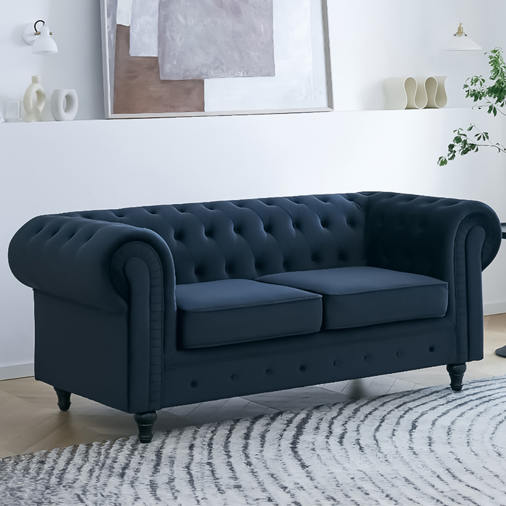 Home Detail Chesterfield 2 Seater Pleat Midnight Blue Velvet Sofa Image 1