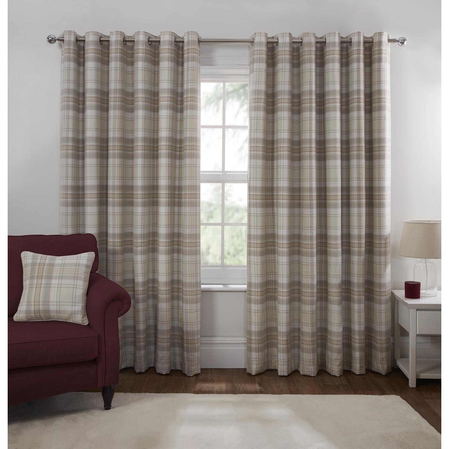 Divante Hatfield Natural Check Blackout Curtains 167 x 137cm Image 2