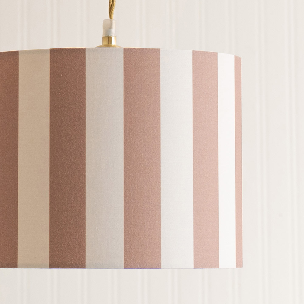 ValueLights Callie Colour Clash Natural and Brown Stripe Large Fabric Drum Lamp Shade Image 3