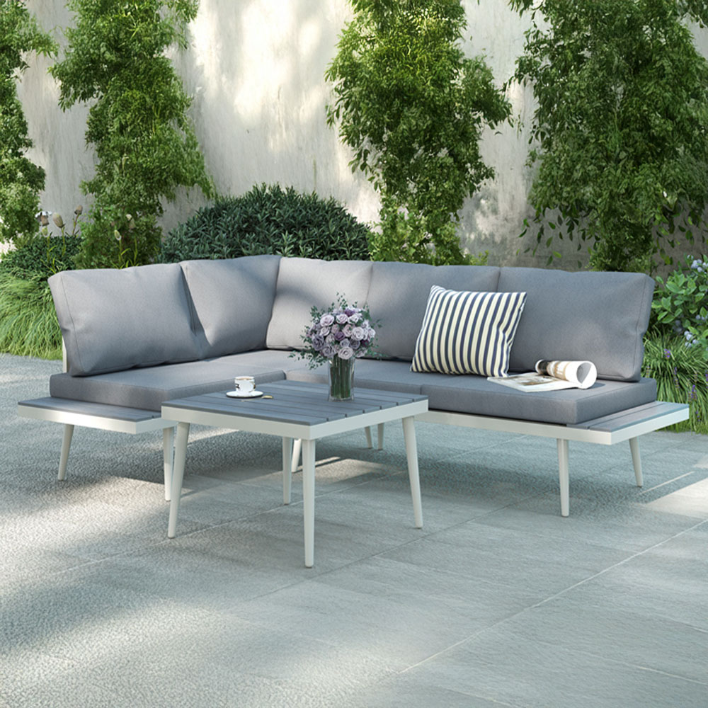 Outsunny 4 Seater Grey Garden Sofa Set with Adjustable Lounger Image 1