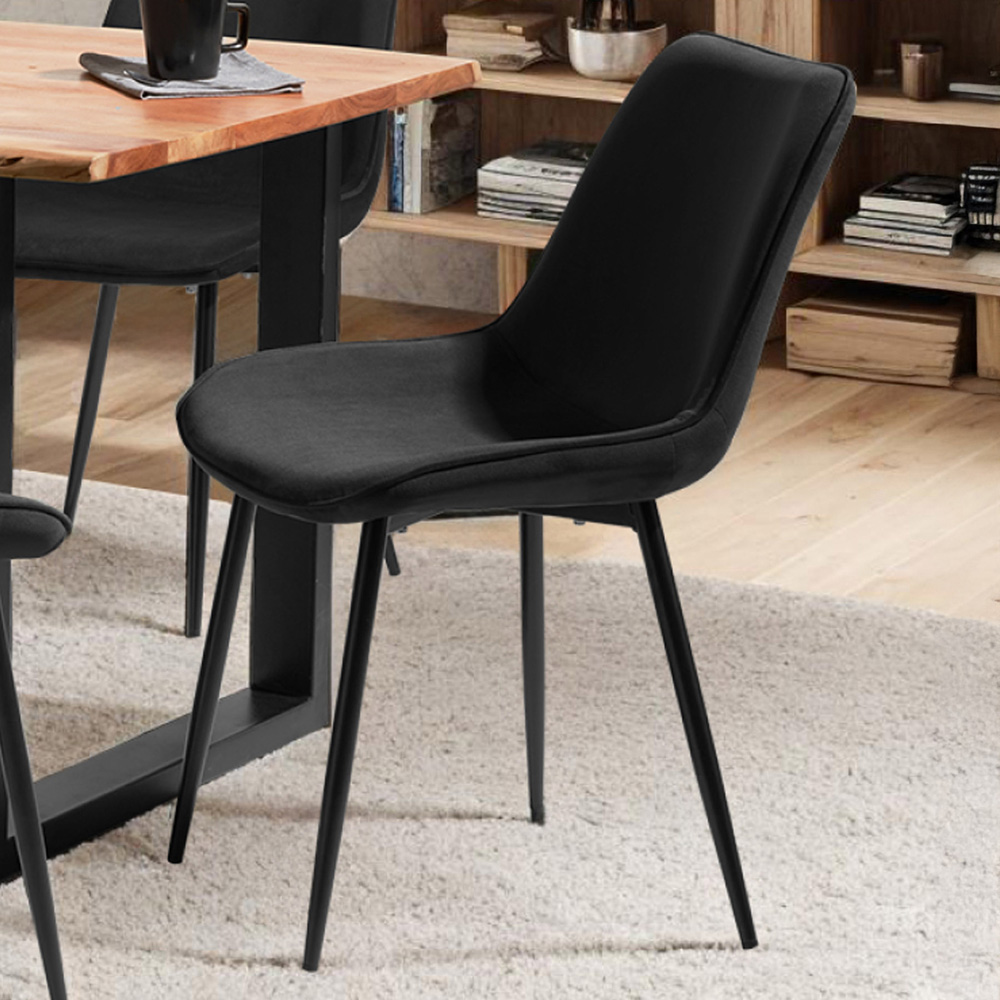tectake Monroe Set of 2 Black Velvet Dining Chair Image 1