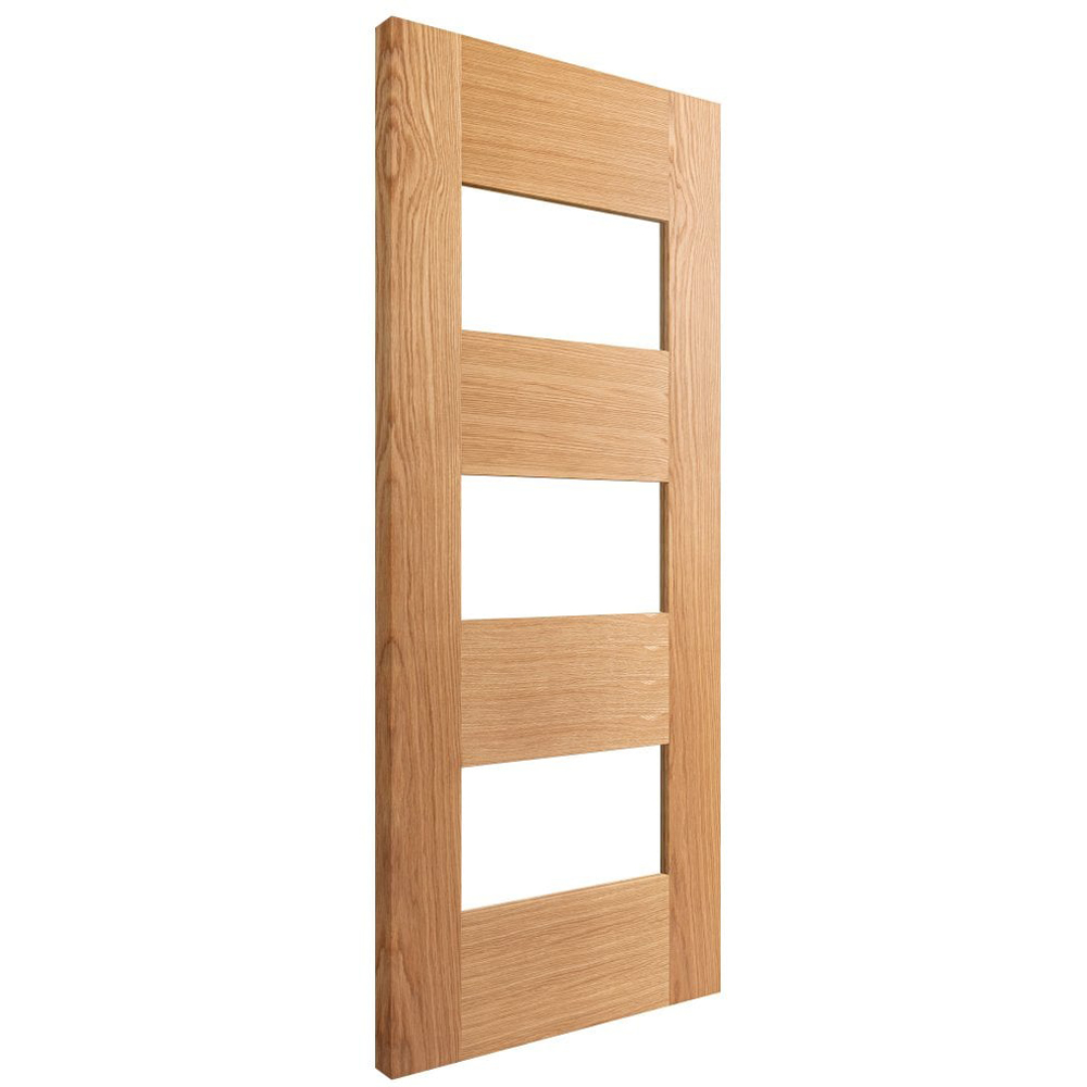 Edison Oak Veneer Fully Finished 7 Panel 3 Light Clear Glass Internal Door 1981 x 762 x 35mm Image 3