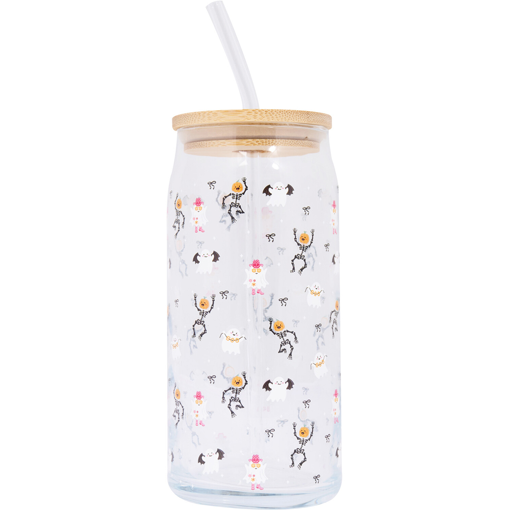 Autumn or Halloween Glass Drinking Jar with Straw Image 7