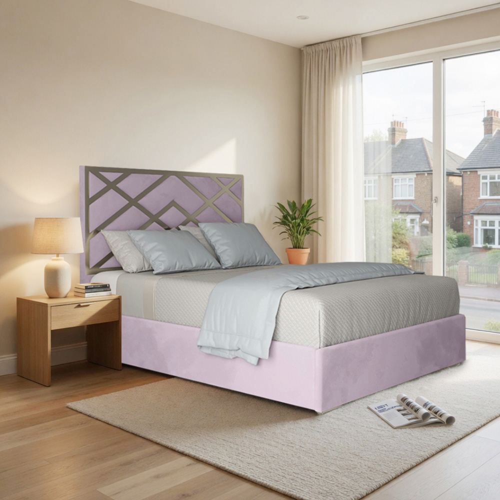 Mayfair Pink Single Velvet Upholstered Metal Bed Frame with Panelled Headboard Image 5