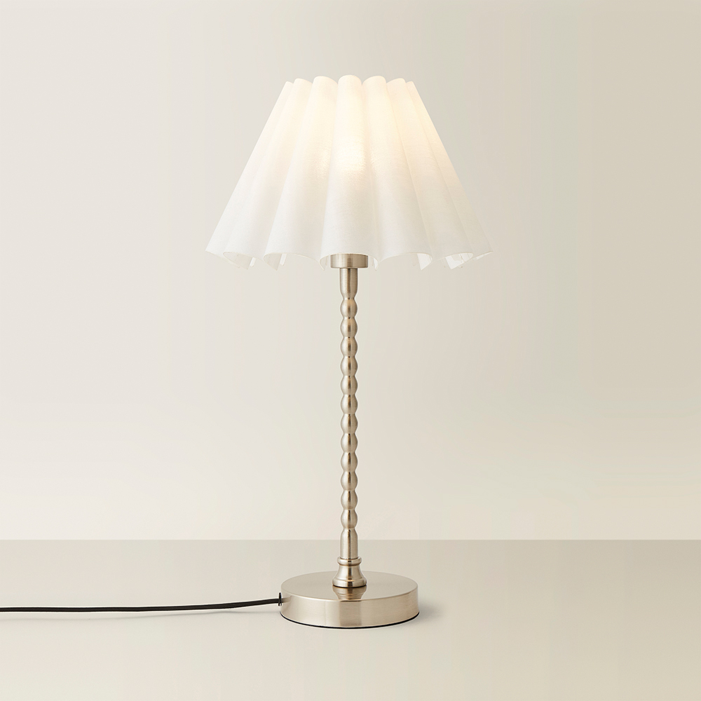 ValueLights Maeve White and Chrome Scallop Pleated Tapered Shade Bobbin Bobble Table Lamp and Bulb Image 5