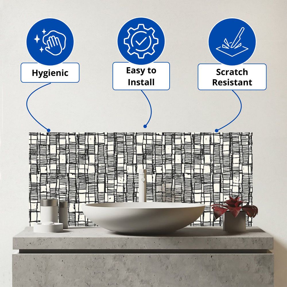 Warren Reed Designer Irregular Sketched Block Textured Glass Bathroom Splashback 25 x 60cm Image 3